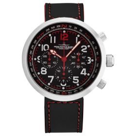 Zeno B560-A17 Men's 'Rondo' Chronograph Black Dial Black/Red Leather Strap Automatic Watch